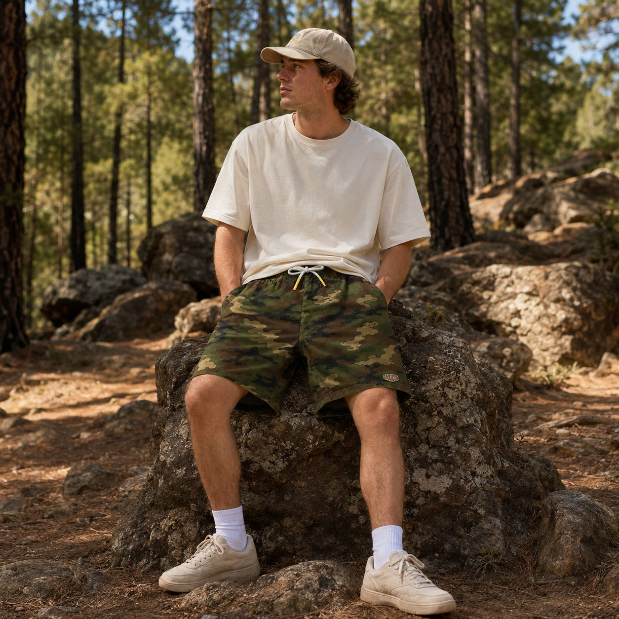 Oakicon Classic Woodland Personalized Name Camo Swim Trunks, Oakicon Camo Swim Trunks
