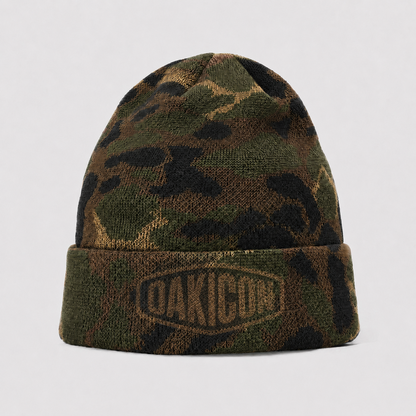 Oakicon Classic Woodland Personalized Name Camo Cuffed Beanie, Oakicon Camo Cuffed Beanie