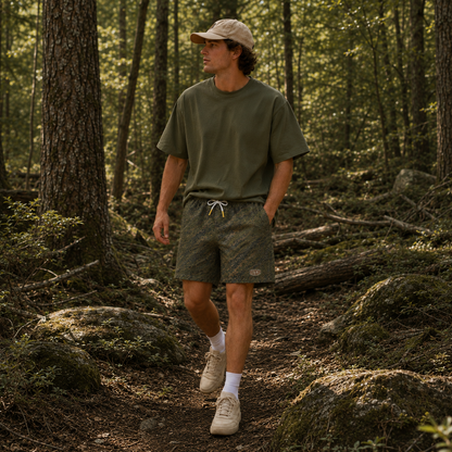 Oakicon Dark Forest Personalized Name Camo Swim Trunks, Oakicon Camo Swim Trunks