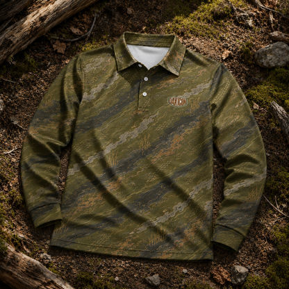 Oakicon Dark Olive Brush Personalized Name Camo Polo Long-sleeve, Oakicon Camo Polo Long-sleeve