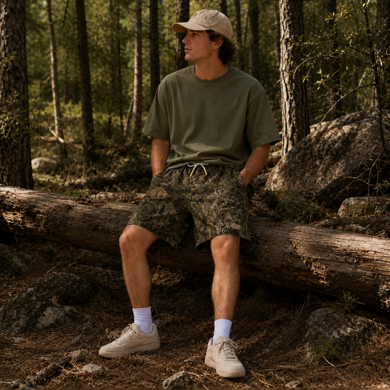Oakicon Dark Marsh Personalized Name Camo Swim Trunks, Oakicon Camo Swim Trunks