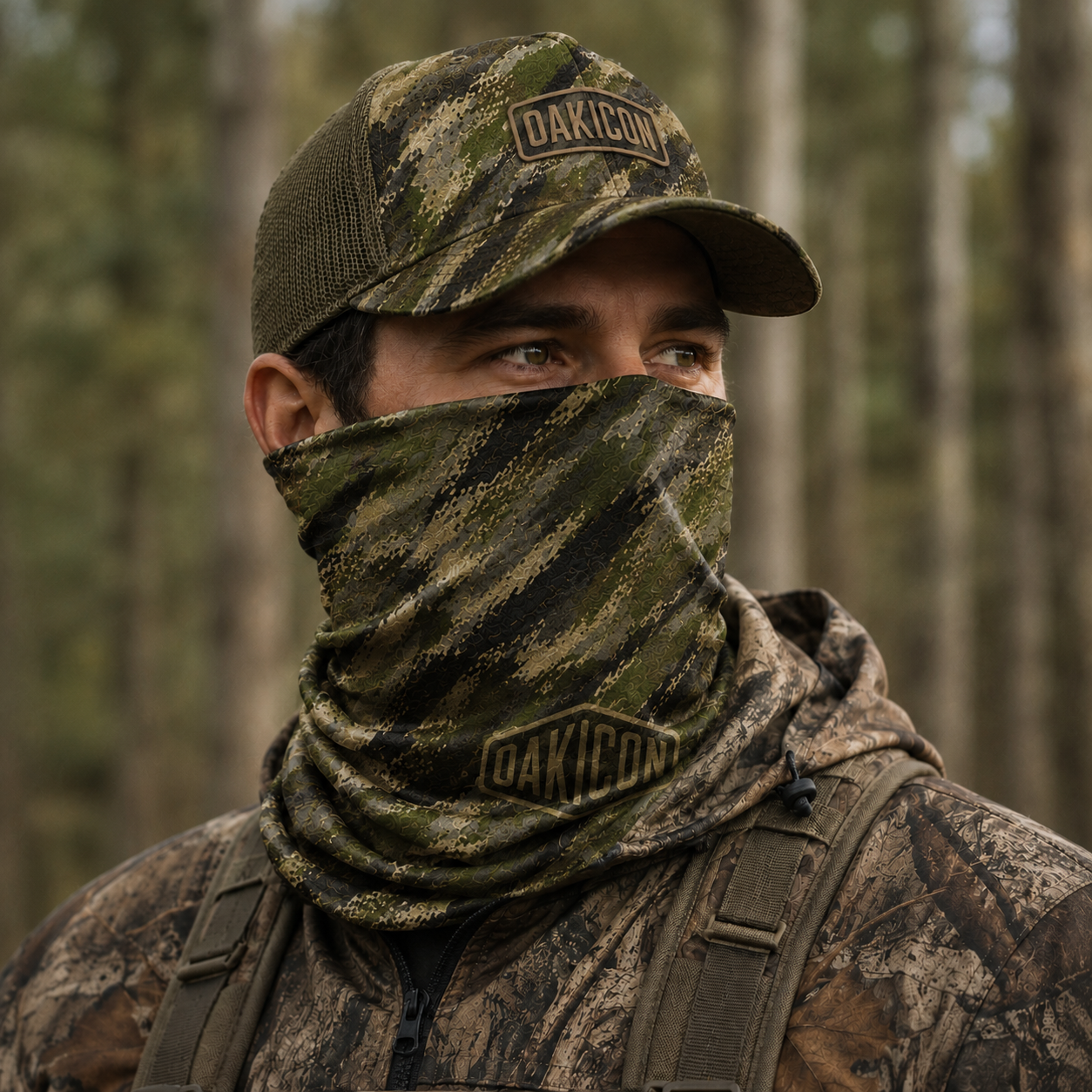 Oakicon Digital Woodland Personalized Name Camo Neck Gaiter, Oakicon Camo Neck Gaiter