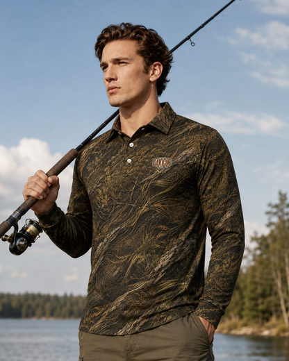 Oakicon Dark Marsh Personalized Name Camo Polo Long-sleeve, Oakicon Camo Polo Long-sleeve