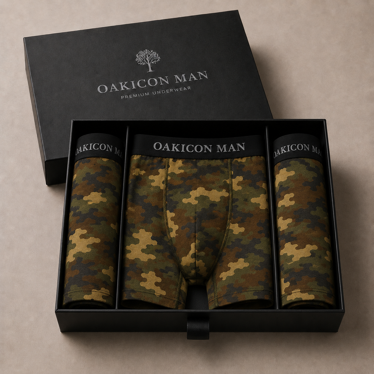 Oakicon Dark Frogskin Personalized Name Camo Boxer Briefs, Oakicon Camo Boxer Briefs