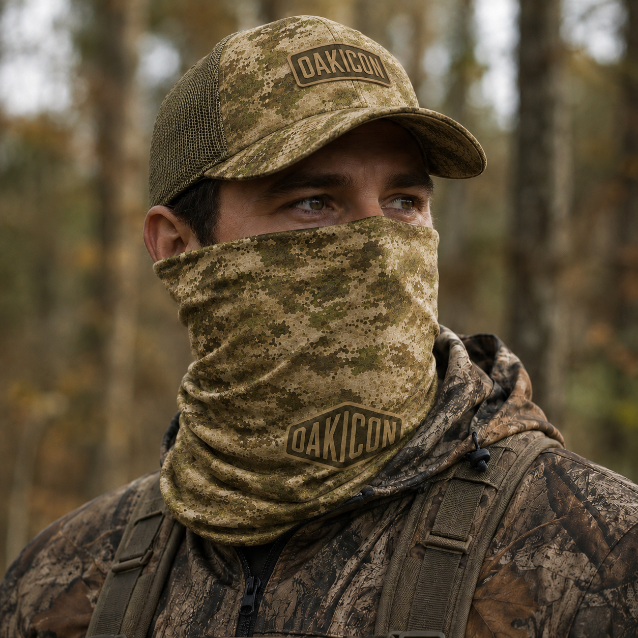 Oakicon Light Olive Brush Personalized Name Camo Neck Gaiter, Oakicon Camo Neck Gaiter