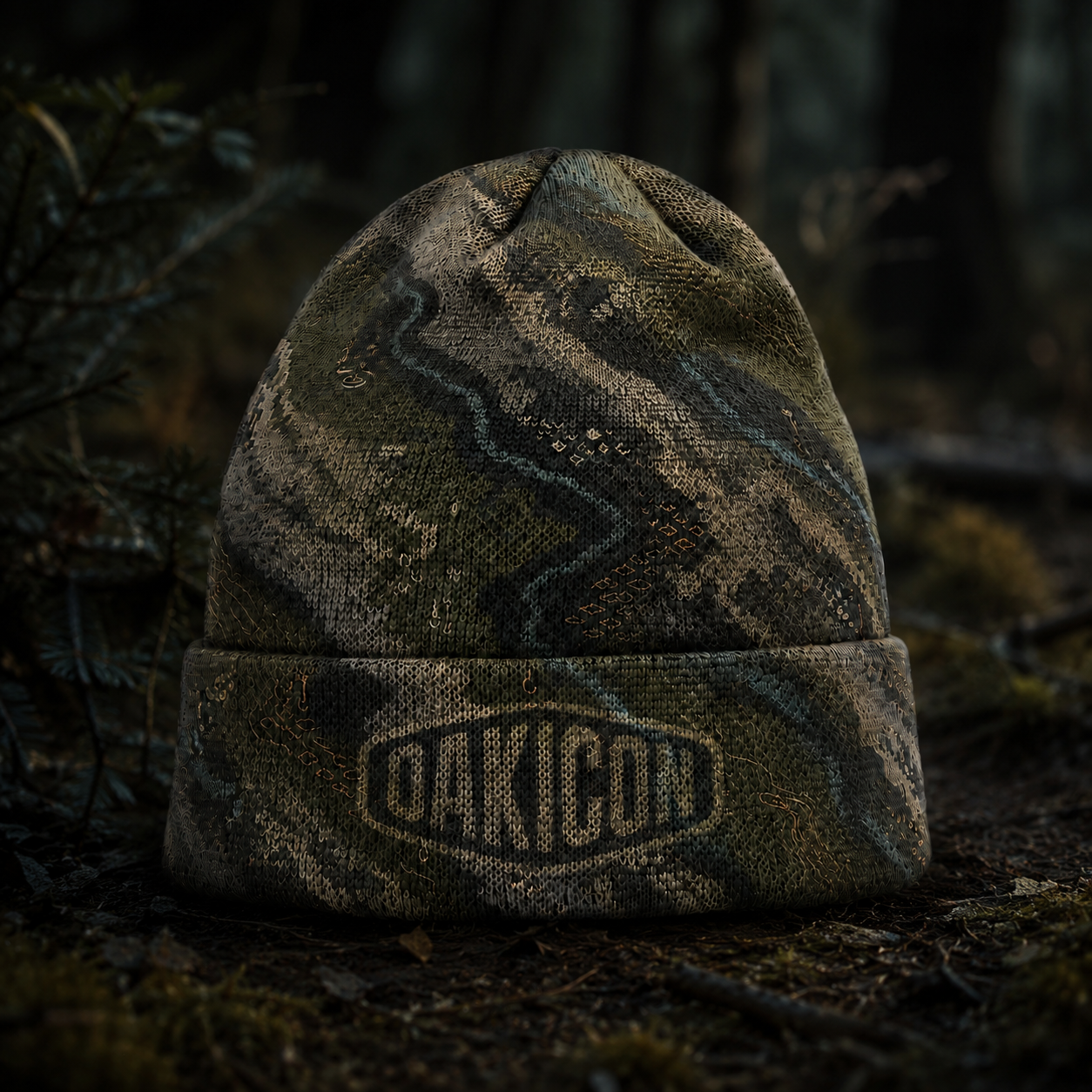Oakicon Dark Forest Personalized Name Camo Cuffed Beanie, Oakicon Camo Cuffed Beanie