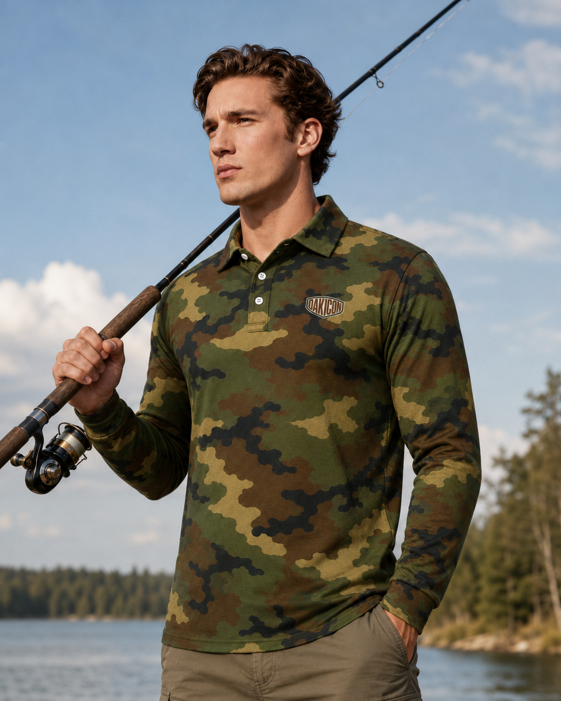 Oakicon Classic Woodland Personalized Name Camo Polo Long-sleeve, Oakicon Camo Polo Long-sleeve
