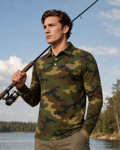 Oakicon Classic Woodland Personalized Name Camo Polo Long-sleeve, Oakicon Camo Polo Long-sleeve