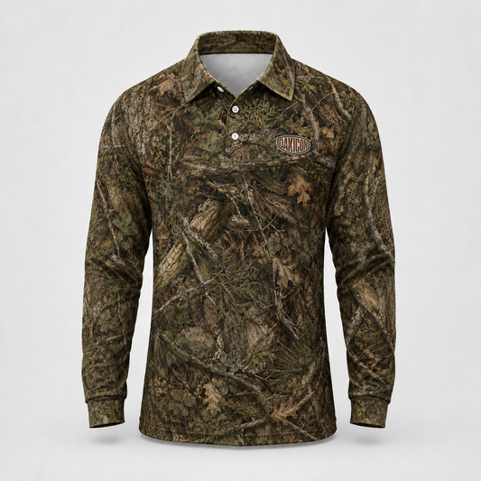 Oakicon Realistic Forest Personalized Name Camo Polo Long-sleeve, Oakicon Camo Polo Long-sleeve