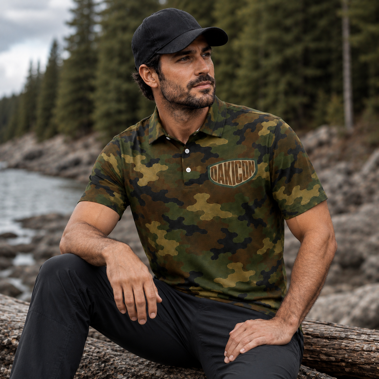 Oakicon Classic Woodland Personalized Name Camo Polo Shirt, Oakicon Camo Polo Shirt