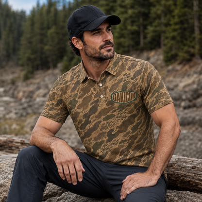 Oakicon Khaki Woodland Personalized Name Camo Polo Shirt, Oakicon Camo Polo Shirt