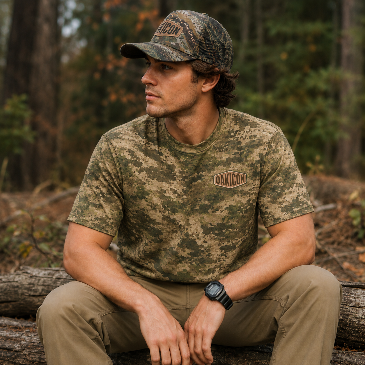 Oakicon Light Olive Brush Personalized Name Camo T-Shirt, Oakicon Camo T-Shirt