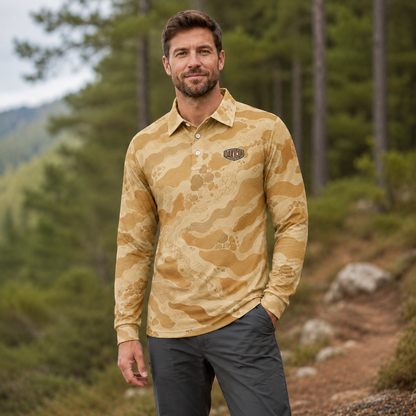 Oakicon Desert Sand Personalized Name Camo Polo Long-sleeve, Oakicon Camo Polo Long-sleeve