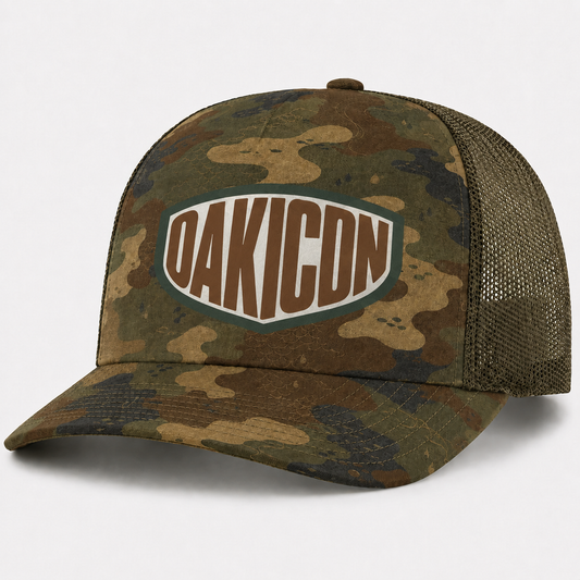 Oakicon Dark Frogskin Personalized Name Camo Trucker Hat, Oakicon Camo Trucker Hat