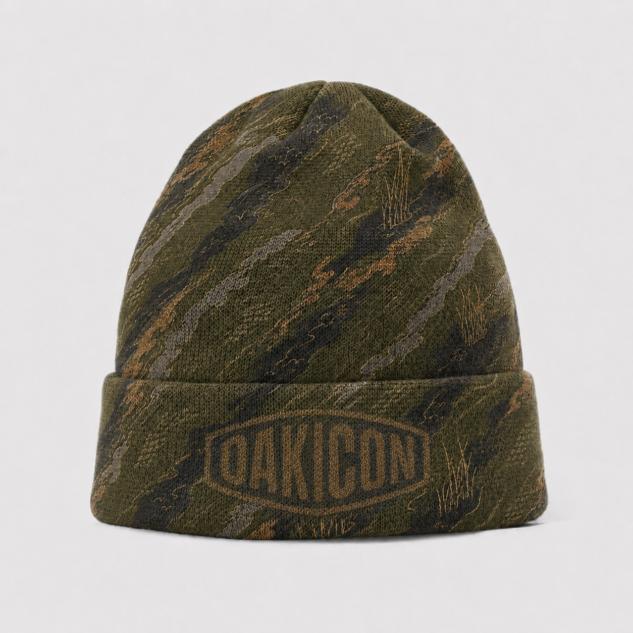 Oakicon Dark Olive Brush Personalized Name Camo Cuffed Beanie, Oakicon Camo Cuffed Beanie