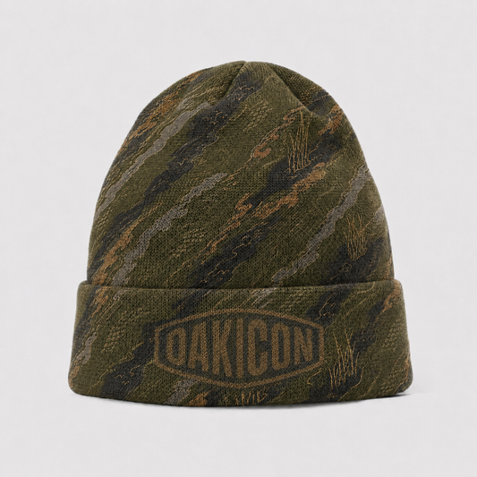 Oakicon Dark Olive Brush Personalized Name Camo Cuffed Beanie, Oakicon Camo Cuffed Beanie