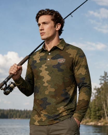Oakicon Dark Frogskin Personalized Name Camo Polo Long-sleeve, Oakicon Camo Polo Long-sleeve