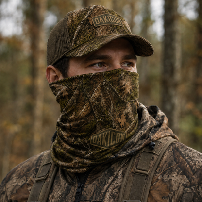 Oakicon Realistic Forest Personalized Name Camo Neck Gaiter, Oakicon Camo Neck Gaiter