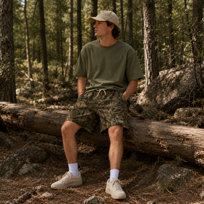Oakicon Realistic Forest Personalized Name Camo Swim Trunks, Oakicon Camo Swim Trunks