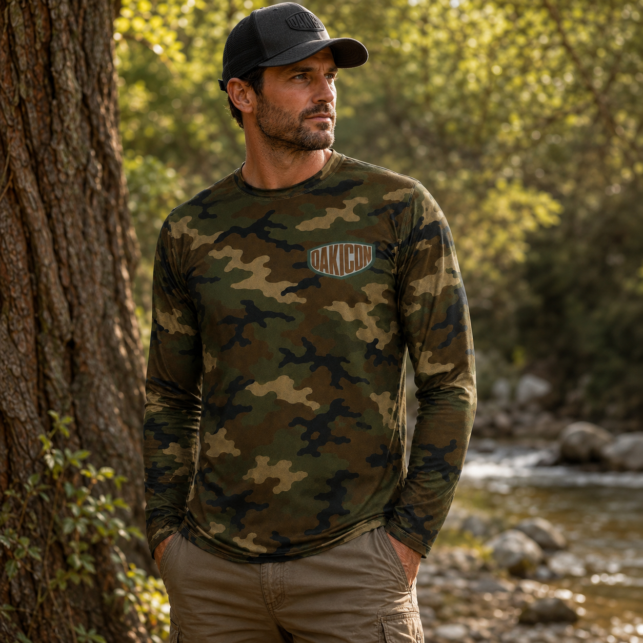 Oakicon Classic Woodland Personalized Name Camo Long-sleeve, Oakicon Camo Long-sleeve