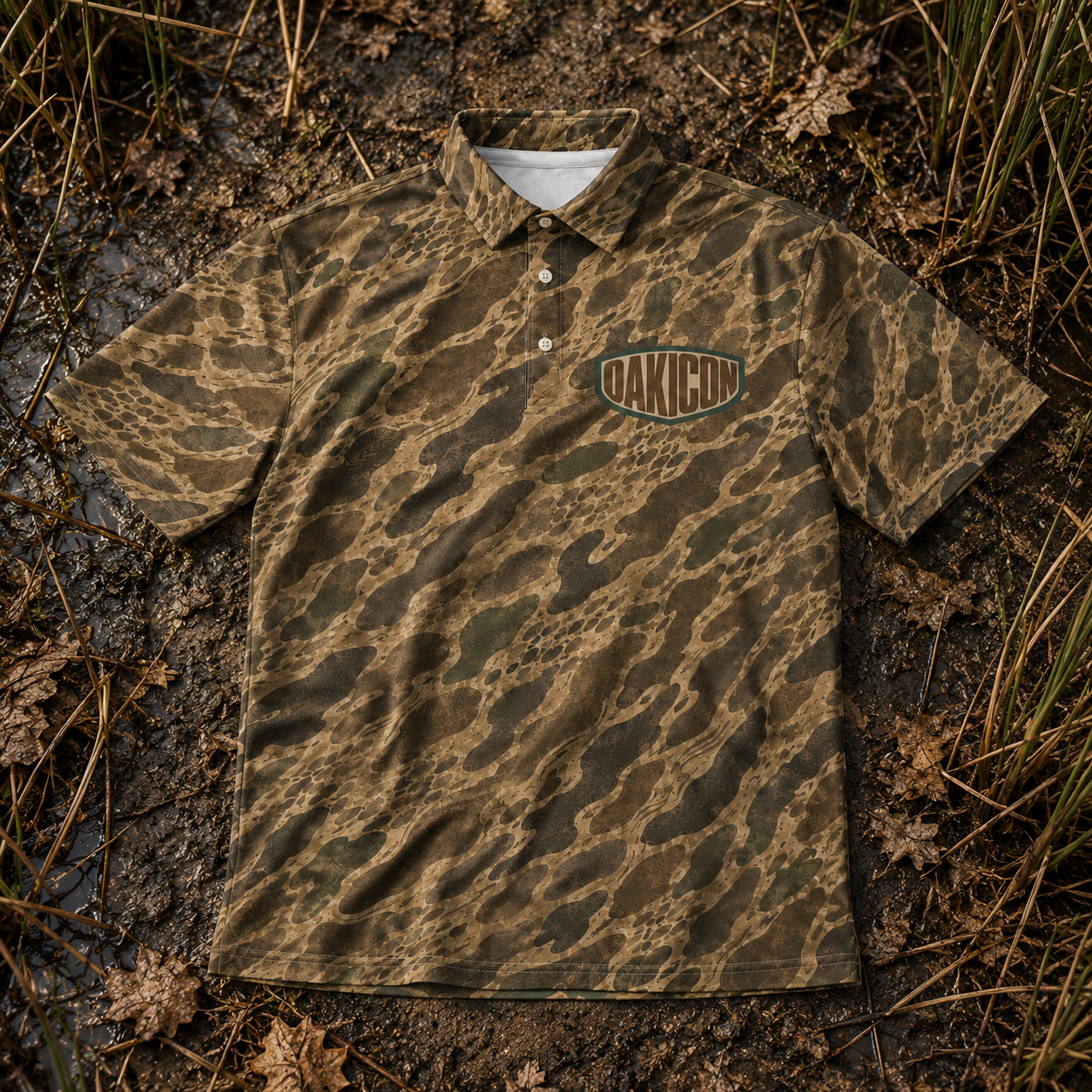 Oakicon Khaki Woodland Personalized Name Camo Polo Shirt, Oakicon Camo Polo Shirt