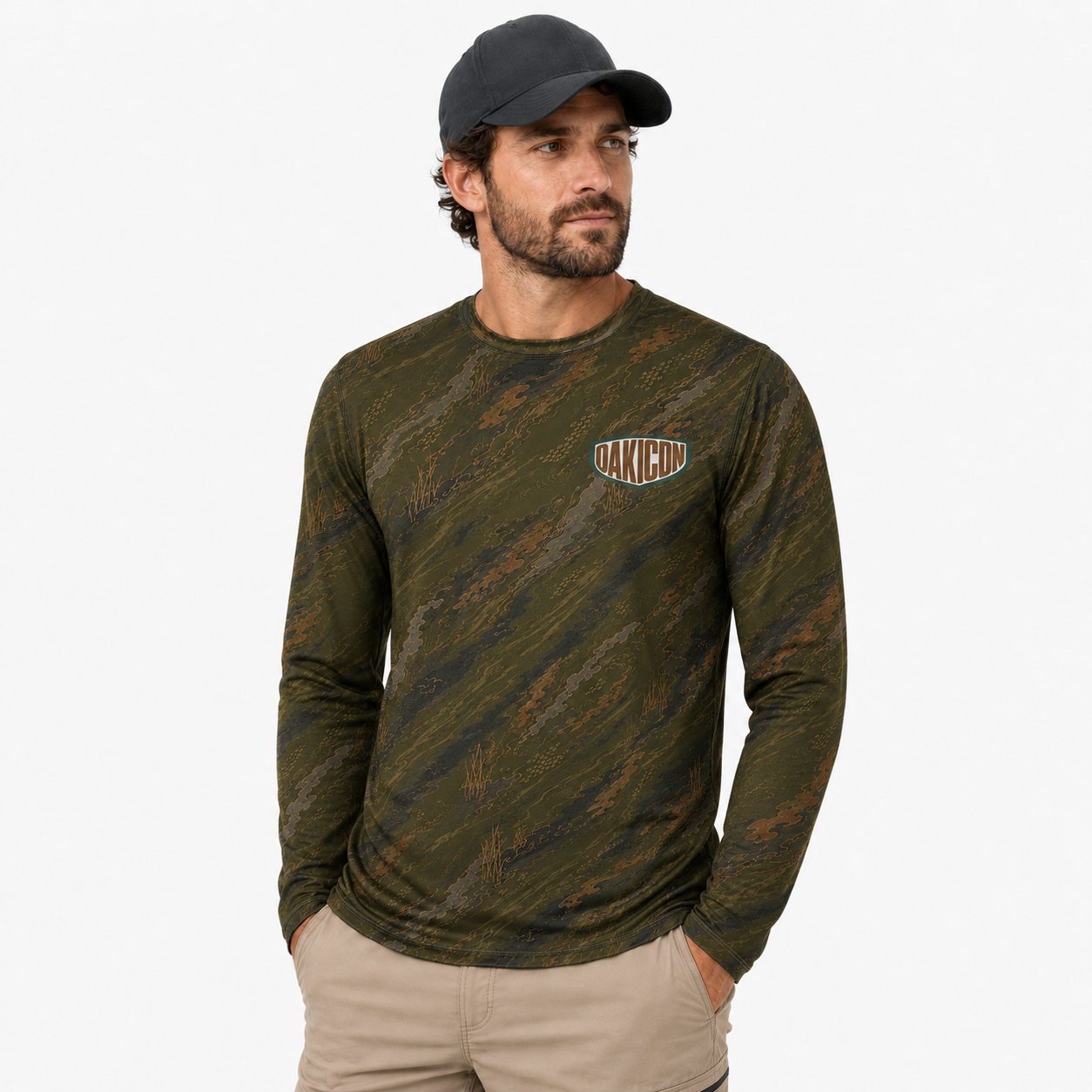 Oakicon Dark Olive Brush Personalized Name Camo Long-sleeve, Oakicon Camo Long-sleeve