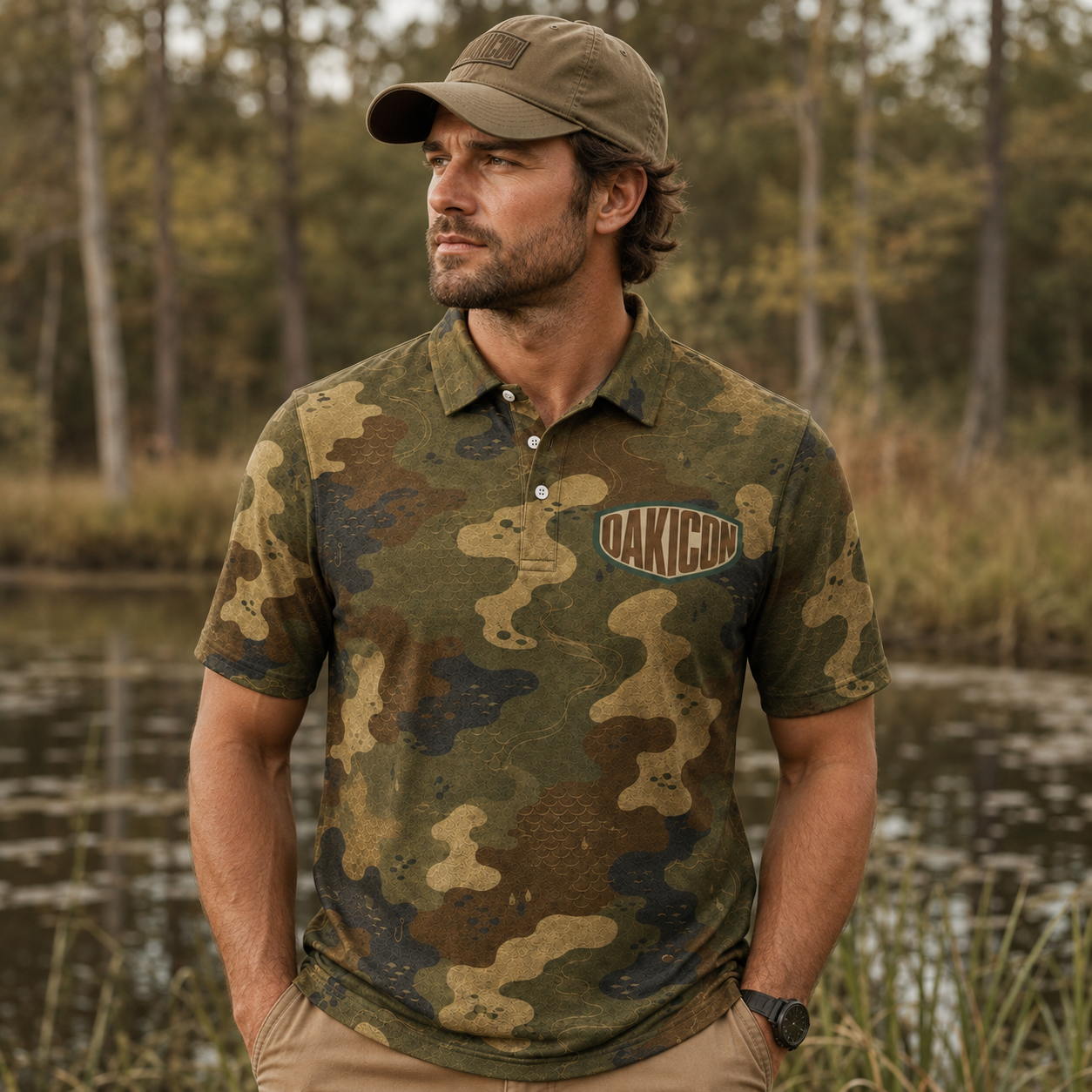 Oakicon Dark Frogskin Personalized Name Camo Polo Shirt, Oakicon Camo Polo Shirt