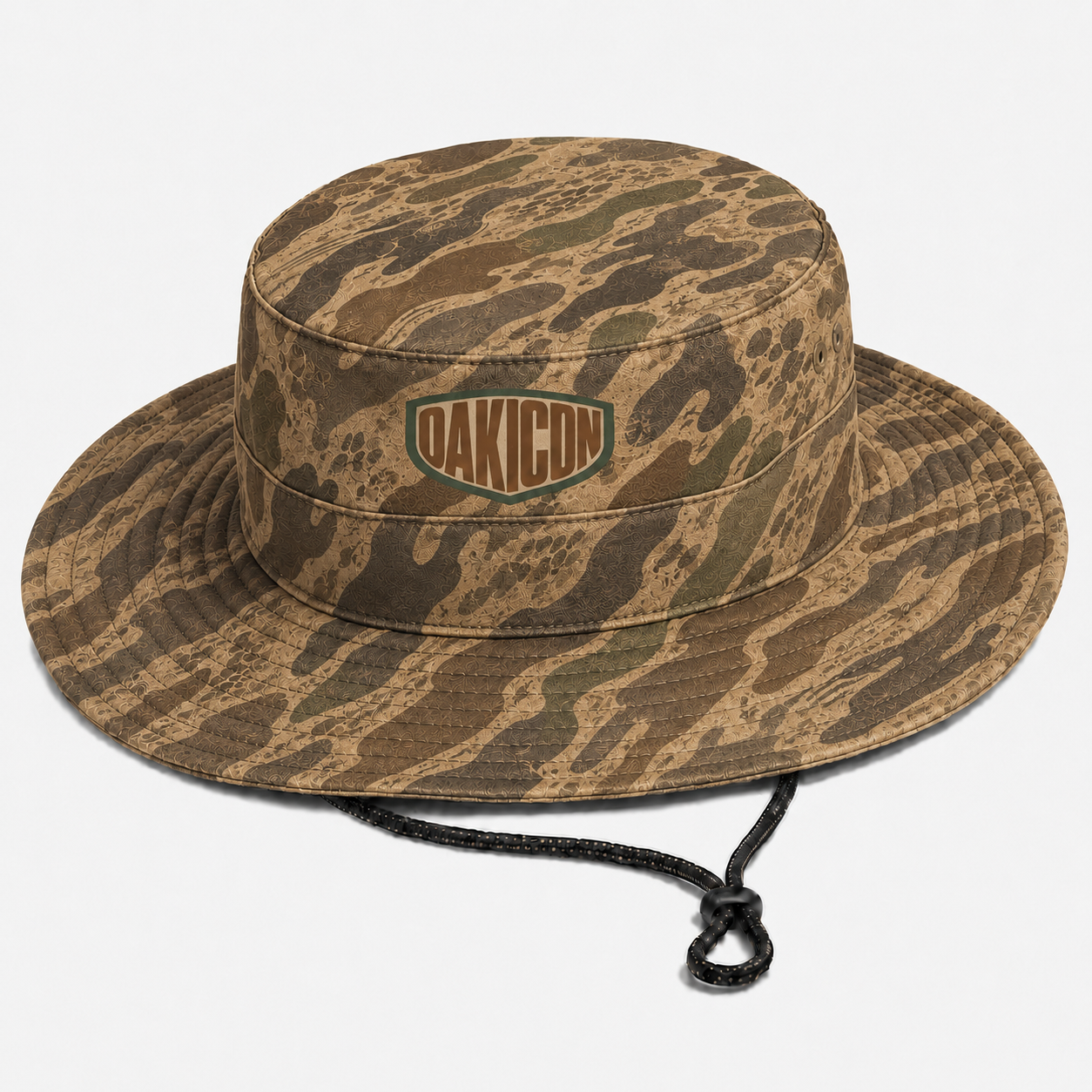 Oakicon Khaki Woodland Personalized Name Camo Bucket Hat, Oakicon Camo Bucket Hat