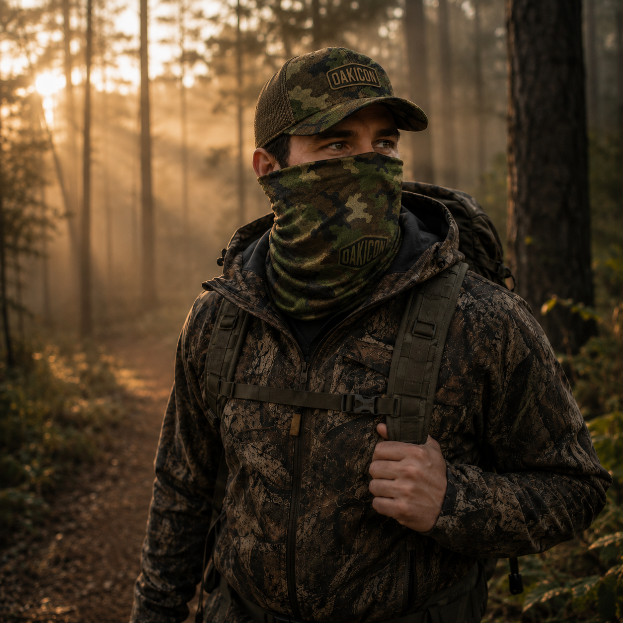 Oakicon Classic Woodland Personalized Name Camo Neck Gaiter, Oakicon Camo Neck Gaiter