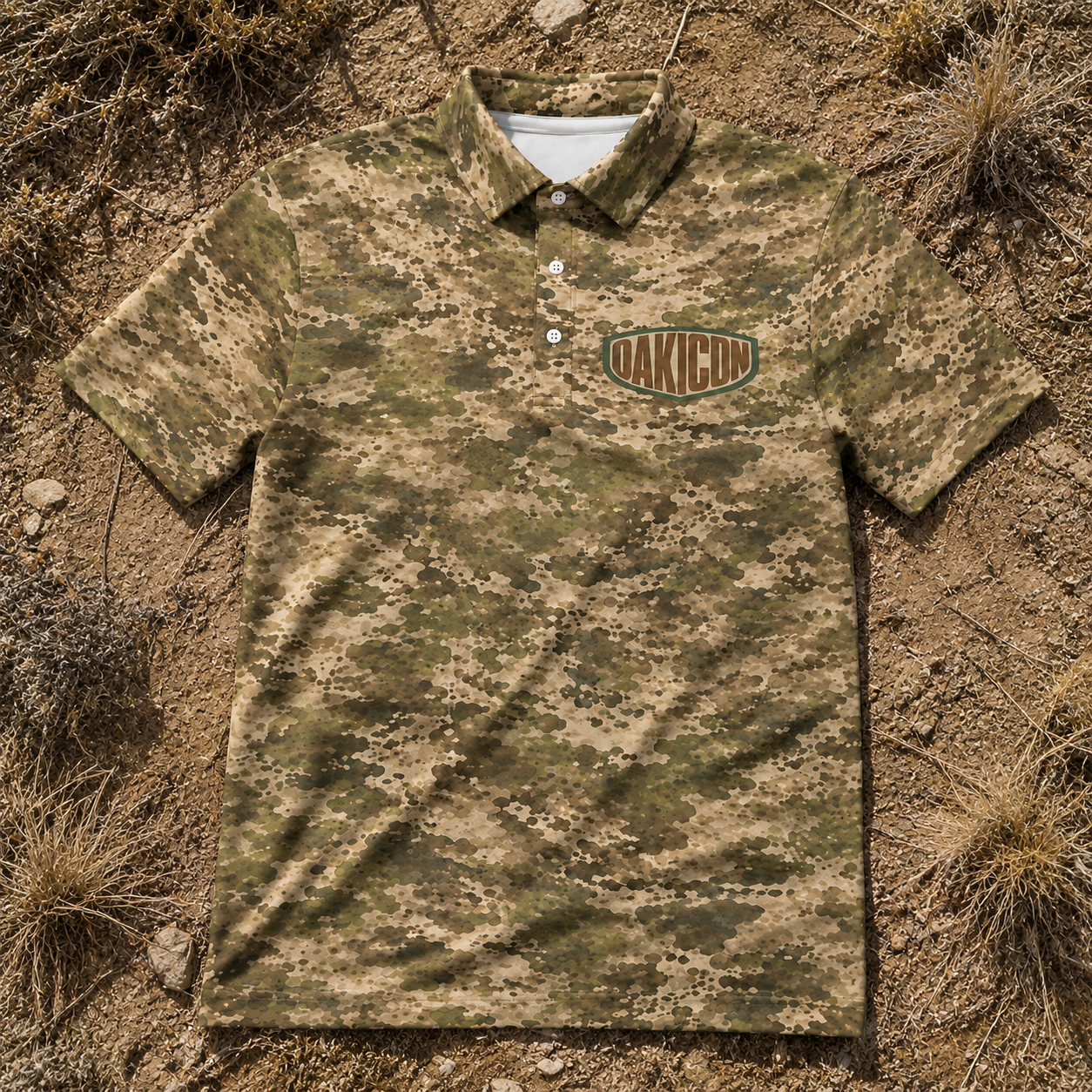 Oakicon Light Olive Brush Personalized Name Camo Polo Shirt, Oakicon Camo Polo Shirt