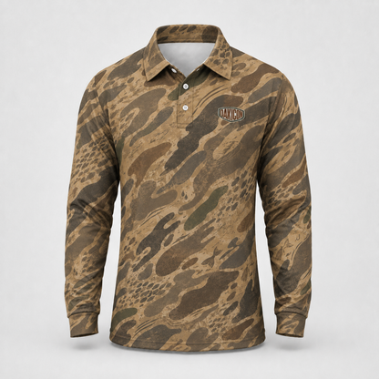 Oakicon Khaki Woodland Personalized Name Camo Polo Long-sleeve, Oakicon Camo Polo Long-sleeve