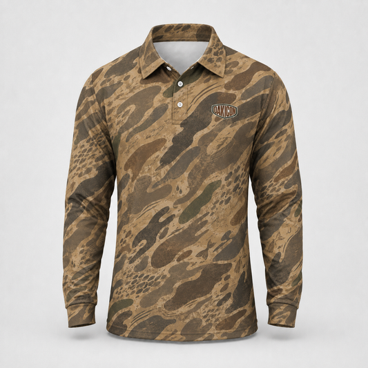 Oakicon Khaki Woodland Personalized Name Camo Polo Long-sleeve, Oakicon Camo Polo Long-sleeve