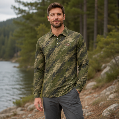 Oakicon  Digital Woodland Personalized Name Camo Polo Long-sleeve, Oakicon Camo Polo Long-sleeve