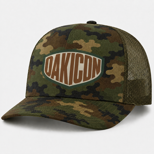Oakicon Classic Woodland Personalized Name Camo Trucker Hat, Oakicon Camo Trucker Hat