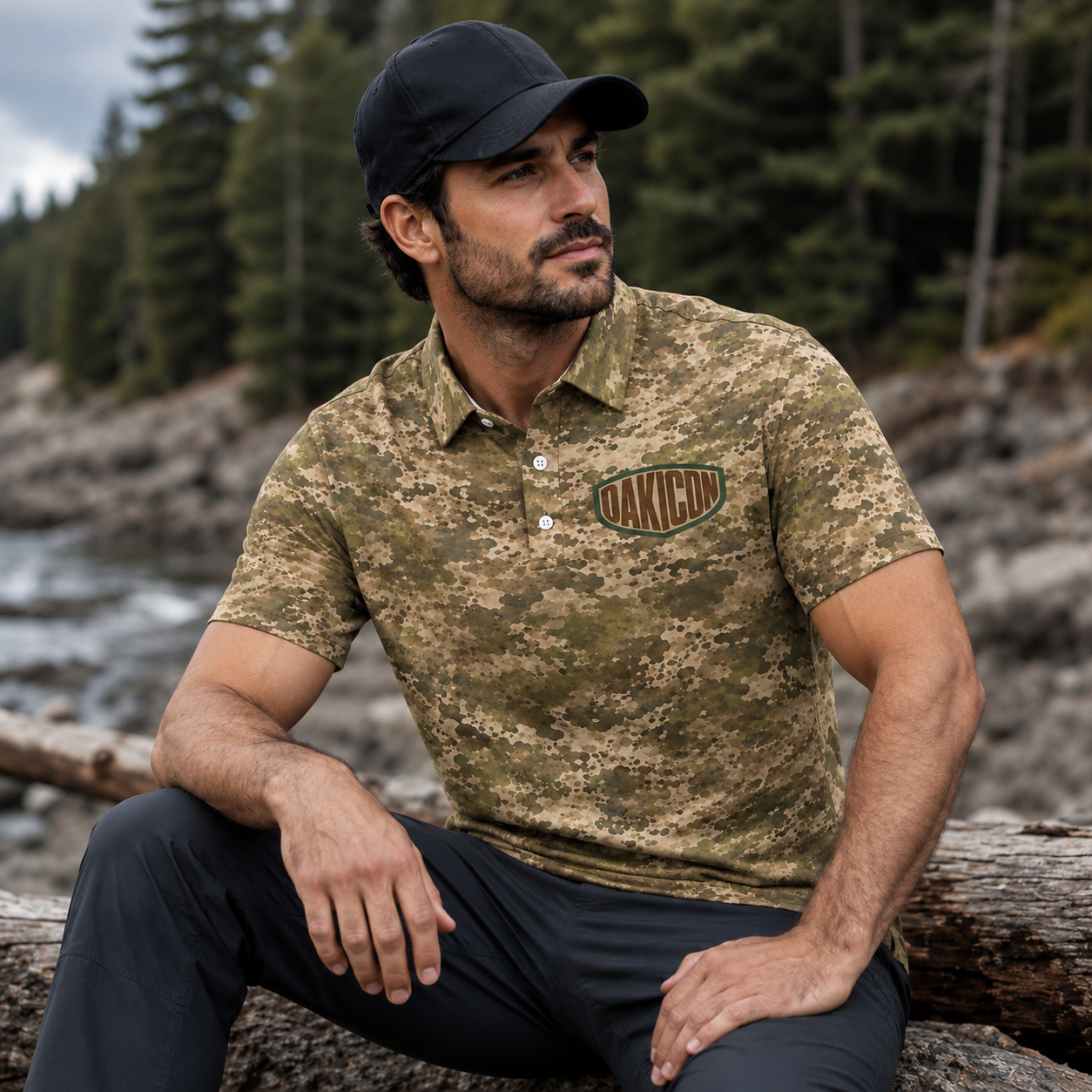 Oakicon Light Olive Brush Personalized Name Camo Polo Shirt, Oakicon Camo Polo Shirt