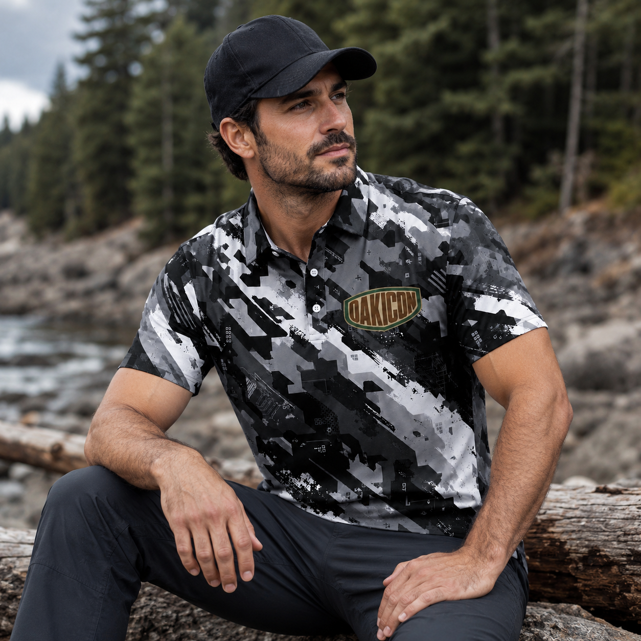 Oakicon Urban Digital Brush Personalized Name Camo Polo Shirt, Oakicon Camo Polo Shirt