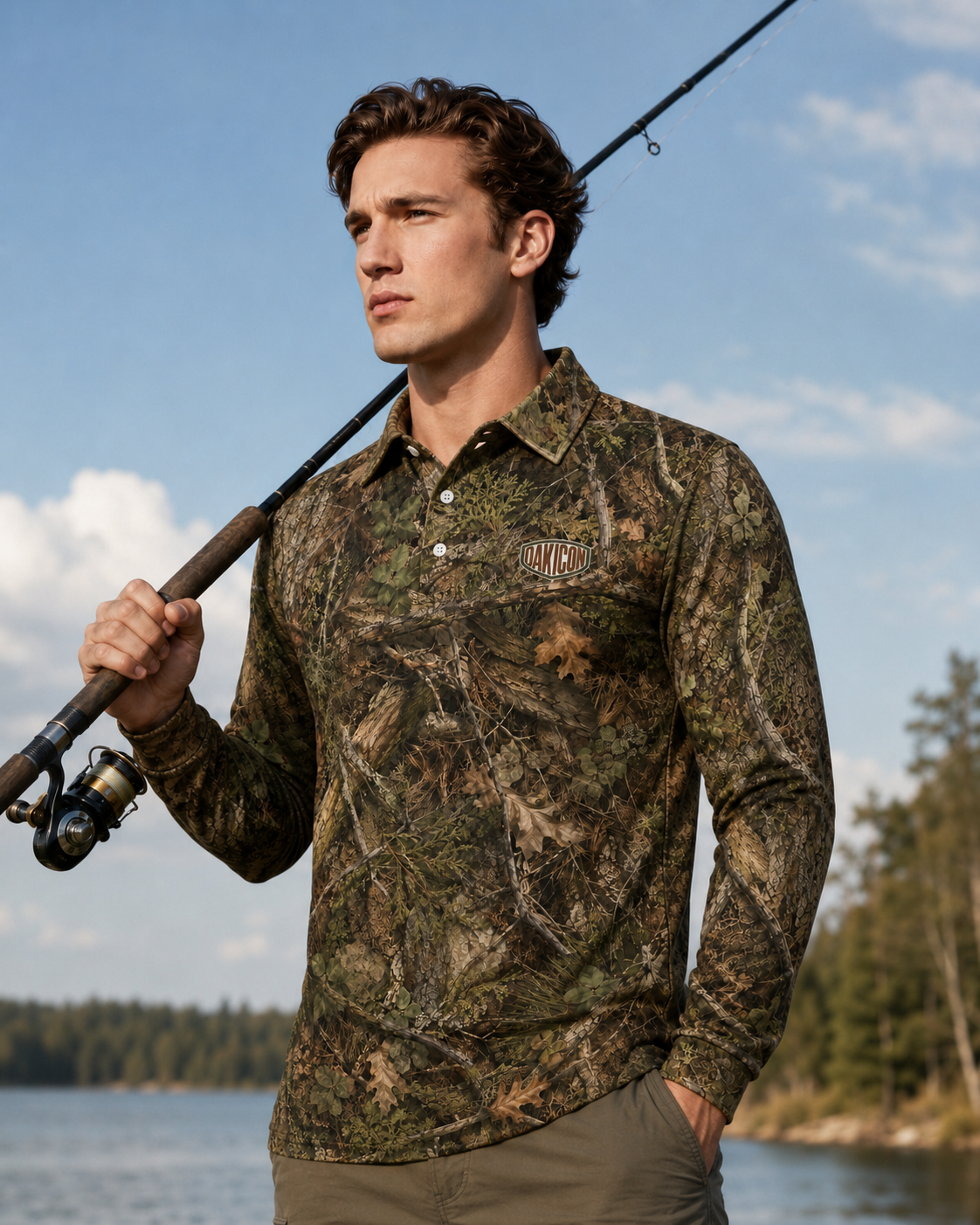 Oakicon Realistic Forest Personalized Name Camo Polo Long-sleeve, Oakicon Camo Polo Long-sleeve