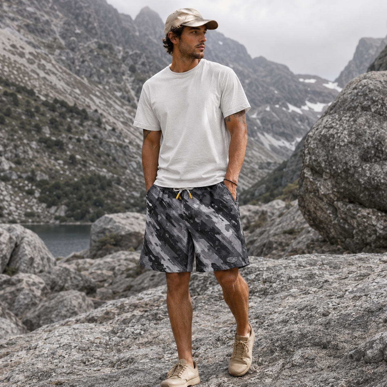 Oakicon Urban Digital Brush Personalized Name Camo Swim Trunks, Oakicon Camo Swim Trunks