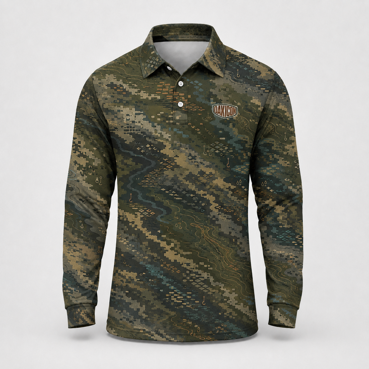 Oakicon Dark Forest Personalized Name Camo Polo Long-sleeve, Oakicon Camo Polo Long-sleeve