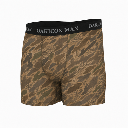 Oakicon Khaki Woodland Personalized Name Camo Boxer Briefs, Oakicon Camo Boxer Briefs