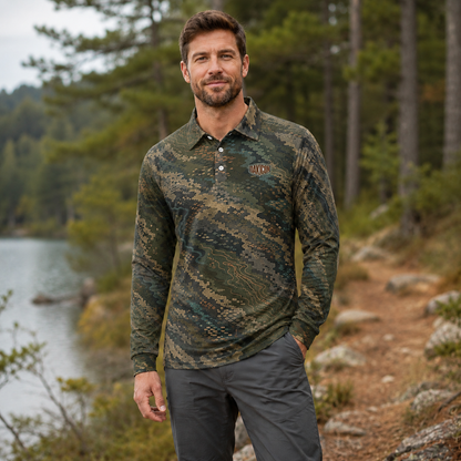 Oakicon Dark Forest Personalized Name Camo Polo Long-sleeve, Oakicon Camo Polo Long-sleeve