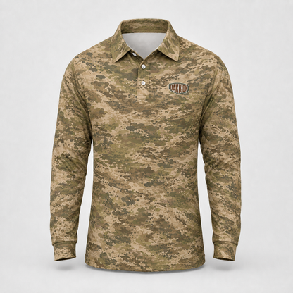 Oakicon Light Olive Brush Personalized Name Camo Polo Long-sleeve, Oakicon Camo Polo Long-sleeve