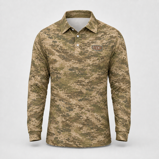Oakicon Light Olive Brush Personalized Name Camo Polo Long-sleeve, Oakicon Camo Polo Long-sleeve