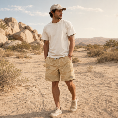 Oakicon Desert Sand Personalized Name Camo Swim Trunks, Oakicon Camo Swim Trunks