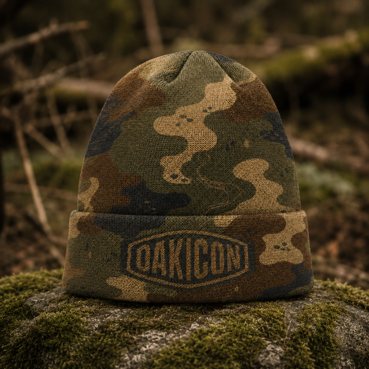 Oakicon Dark Frogskin Personalized Name Camo Cuffed Beanie, Oakicon Camo Cuffed Beanie