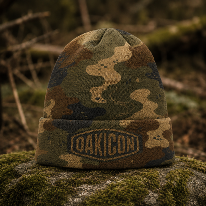 Oakicon Dark Frogskin Personalized Name Camo Cuffed Beanie, Oakicon Camo Cuffed Beanie