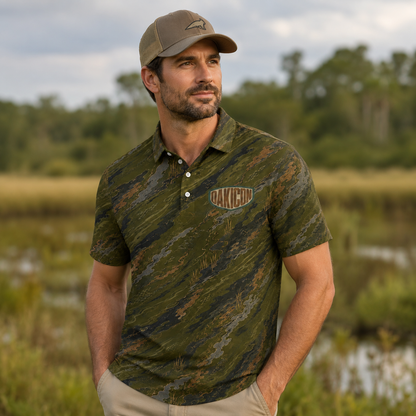 Oakicon Dark Olive Brush Personalized Name Camo Polo Shirt, Oakicon Camo Polo Shirt