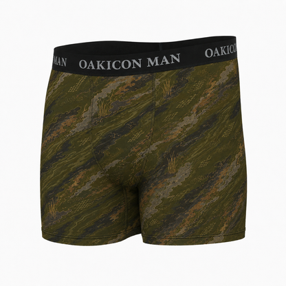 Oakicon Dark Olive Brush Personalized Name Camo Boxer Briefs, Oakicon Camo Boxer Briefs
