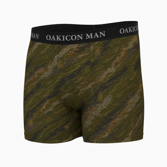 Oakicon Dark Olive Brush Personalized Name Camo Boxer Briefs, Oakicon Camo Boxer Briefs