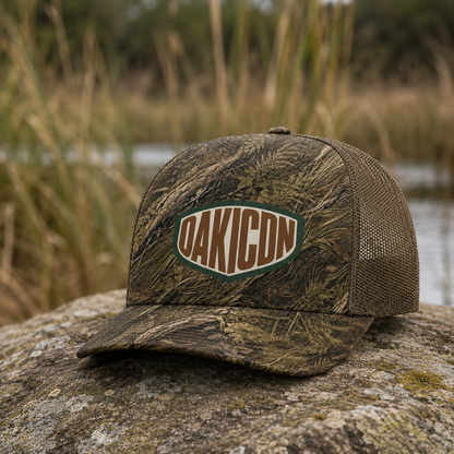 Oakicon Dark Marsh Personalized Name Camo Trucker Hat, Oakicon Camo Trucker Hat